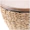 19" Rattan Woven Stool with Wood Tabletop and Black Frame